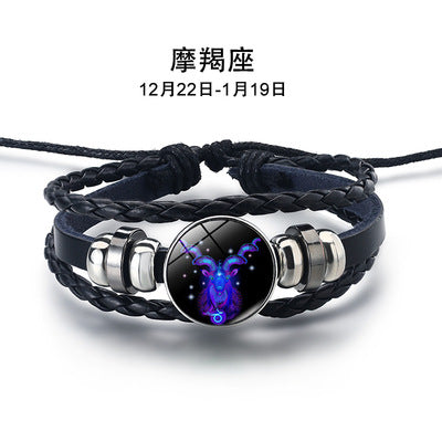 Wholesale Zodiac Leather Rope Wax Rope Bracelet JDC-BT-Sideng001