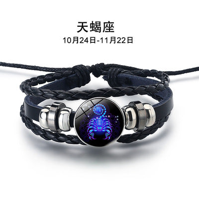 Wholesale Zodiac Leather Rope Wax Rope Bracelet JDC-BT-Sideng001