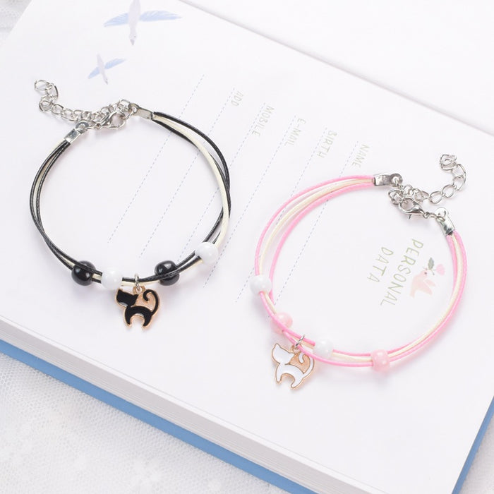 Wholesale Bracelet Alloy Ceramic Cute Black and White Cat MOQ≥2 JDC-BT-XXT006