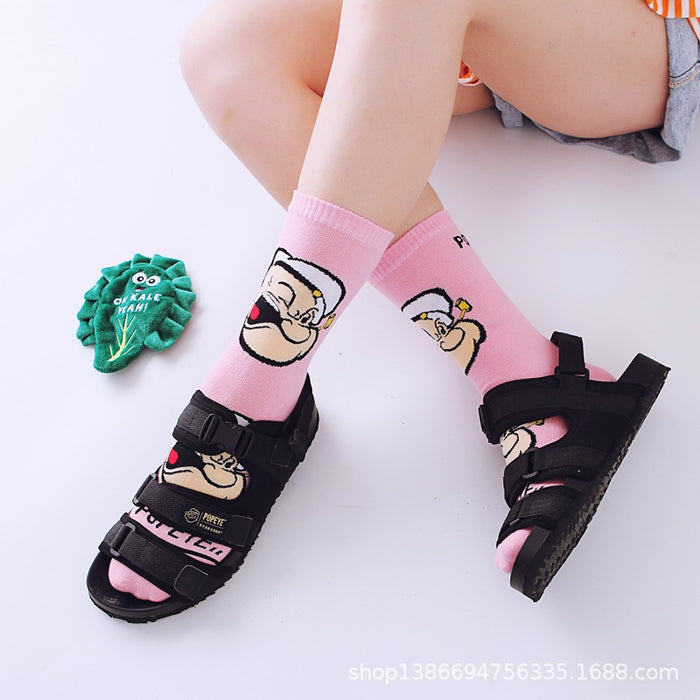 Wholesale Sock Combed Cotton Medium Tube Breathable Sweat-absorbent Cute Cartoon (M) MOQ≥3 JDC-SK-QinY003