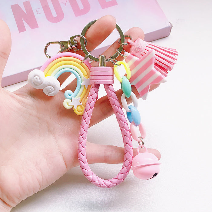 Wholesale cute girl heart creative soft ceramic rainbow keychain MOQ≥2 JDC-KC-XinJ001