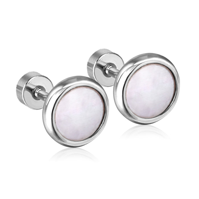 Wholesale Gold Silver With Shell Screw Stud Earrings Stainless Steel MOQ≥3 JDC-ES-Aiseng005