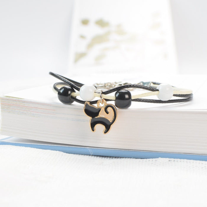 Wholesale Bracelet Alloy Ceramic Cute Black and White Cat MOQ≥2 JDC-BT-XXT006