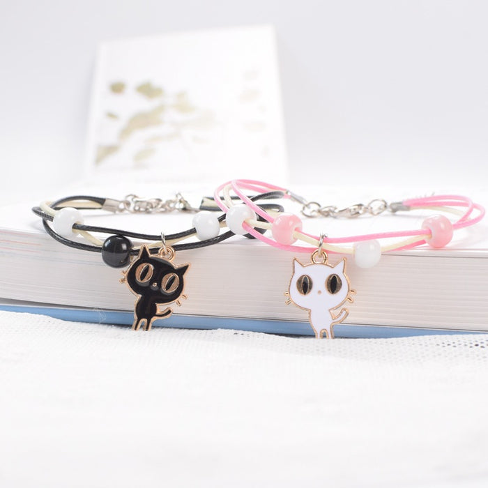 Wholesale Bracelet Alloy Ceramic Cute Black and White Cat MOQ≥2 JDC-BT-XXT006