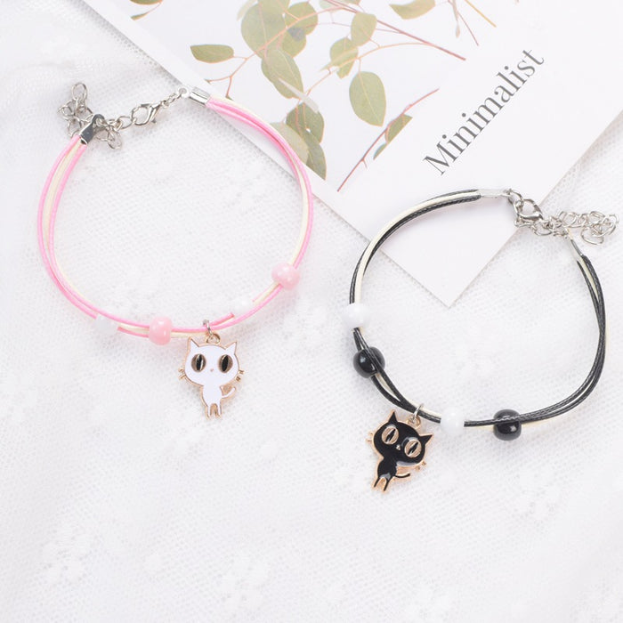 Wholesale Bracelet Alloy Ceramic Cute Black and White Cat MOQ≥2 JDC-BT-XXT006