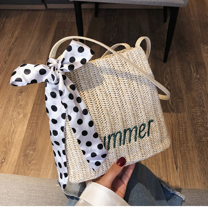 Jewelry WholesaleWholesale silk scarf decorated bucket straw woven Beach Bag JDC-BB-Danze001 Beach Bag 丹泽 %variant_option1% %variant_option2% %variant_option3%  Factory Price JoyasDeChina Joyas De China