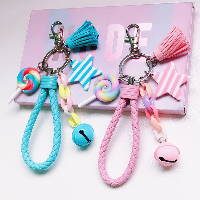 Wholesale cute girl heart creative soft ceramic rainbow keychain MOQ≥2 JDC-KC-XinJ001