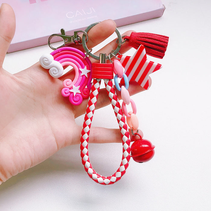 Wholesale cute girl heart creative soft ceramic rainbow keychain MOQ≥2 JDC-KC-XinJ001