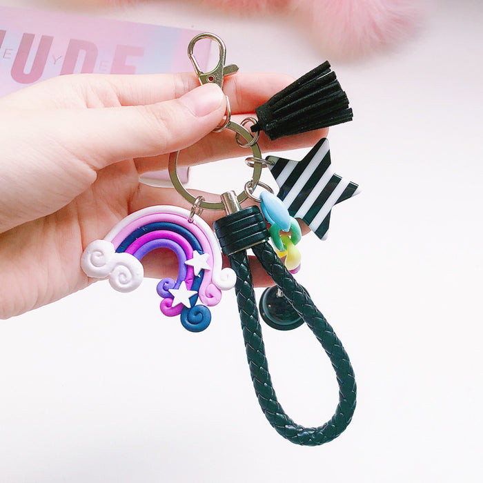 Wholesale cute girl heart creative soft ceramic rainbow keychain MOQ≥2 JDC-KC-XinJ001