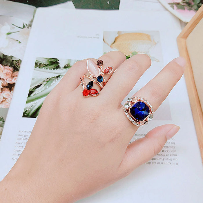 Wholesale Rings Alloy Exaggerated Atmospheric Random Gems Adjustable MOQ≥10 JDC-RS-KuaH022