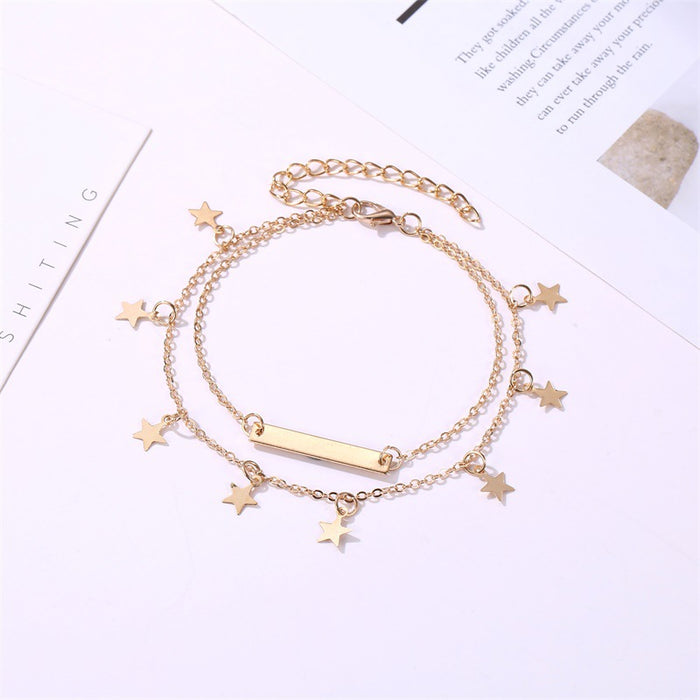 Jewelry WholesaleWholesale Women's Beach Anklet Double Layer Pentagram Anklet JDC-AS-D028 Anklets 晴雯 %variant_option1% %variant_option2% %variant_option3%  Factory Price JoyasDeChina Joyas De China