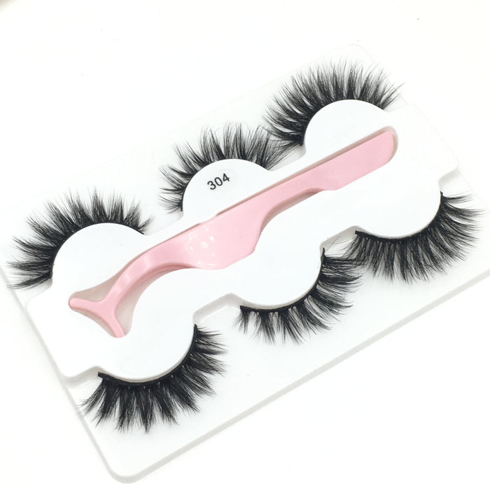 Wholesale 3D Imitation Mink Hair False Eyelashes 3 Pairs Pack with Tweezers JDC-EY-MYan004