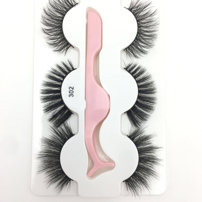 Wholesale 3D Imitation Mink Hair False Eyelashes 3 Pairs Pack with Tweezers JDC-EY-MYan004