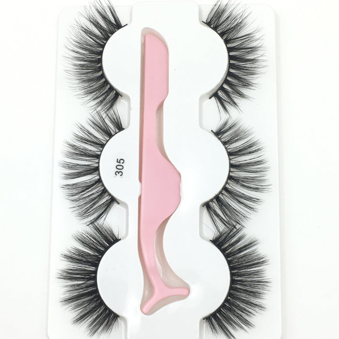 Wholesale 3D Imitation Mink Hair False Eyelashes 3 Pairs Pack with Tweezers JDC-EY-MYan004