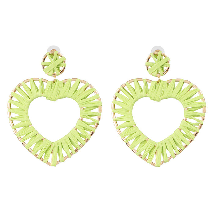 Wholesale exaggerated metal heart earrings raffia handmade JDC-ES-jr036