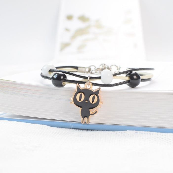 Wholesale Bracelet Alloy Ceramic Cute Black and White Cat MOQ≥2 JDC-BT-XXT006