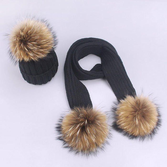 Wholesale Scarf Imitation Cashmere Scarf Hat Two-Piece Set Children's Parent-Child Pom Pom JDC-SF-Kaip003