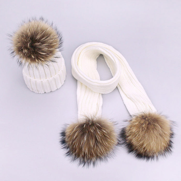 Wholesale Scarf Imitation Cashmere Scarf Hat Two-Piece Set Children's Parent-Child Pom Pom JDC-SF-Kaip003