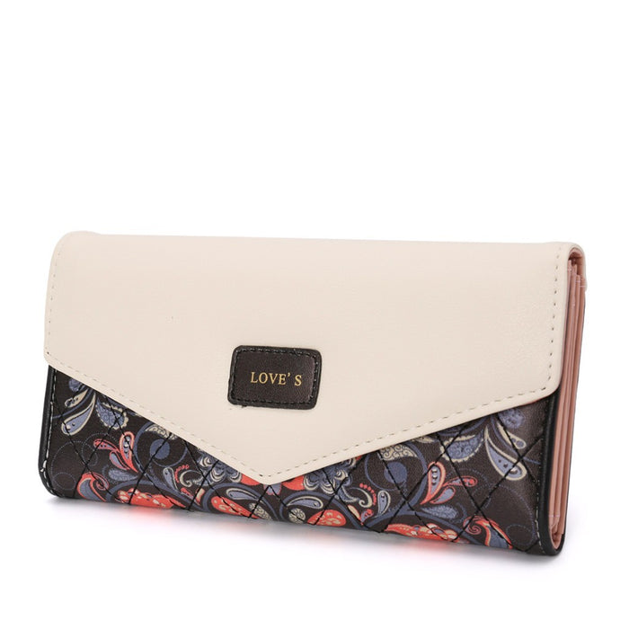 Wholesale Small Floral Lingge Contrast Color Envelope Buckle Ladies Wallet Long Section JDC-WT-Chengpi006