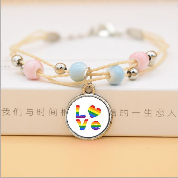 Wholesale Gay Pride Bracelet Rainbow Logo Gay Bracelet Ceramic Handmade Bracelet JDC-BT-FanT004