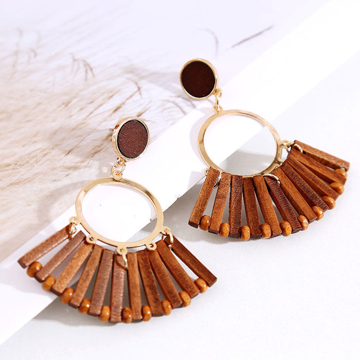 Jewelry WholesaleWholesale bohemian irregular geometry woven Wood earrings JDC-ES-Lai003 Earrings 恋艾 %variant_option1% %variant_option2% %variant_option3%  Factory Price JoyasDeChina Joyas De China