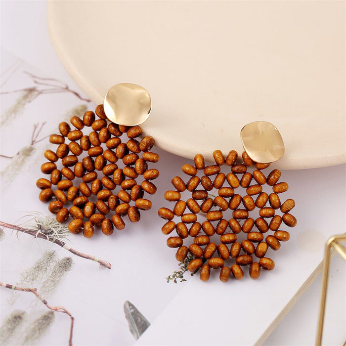 Jewelry WholesaleWholesale bohemian irregular geometry woven Wood earrings JDC-ES-Lai003 Earrings 恋艾 %variant_option1% %variant_option2% %variant_option3%  Factory Price JoyasDeChina Joyas De China