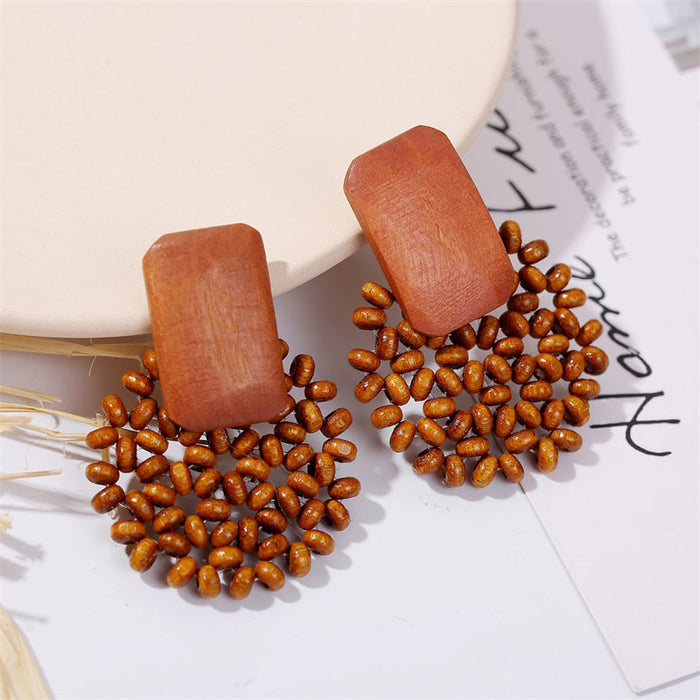 Jewelry WholesaleWholesale bohemian irregular geometry woven Wood earrings JDC-ES-Lai003 Earrings 恋艾 %variant_option1% %variant_option2% %variant_option3%  Factory Price JoyasDeChina Joyas De China