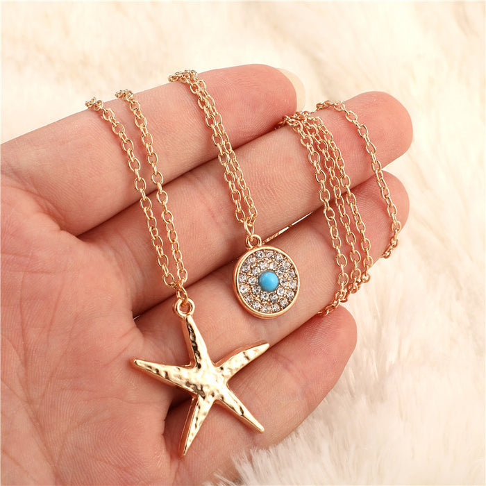 Jewelry WholesaleWholesale Boho Diamond Round Turquoise Starfish Alloy Necklace JDC-NE-C236 Necklaces 陌茗 %variant_option1% %variant_option2% %variant_option3%  Factory Price JoyasDeChina Joyas De China