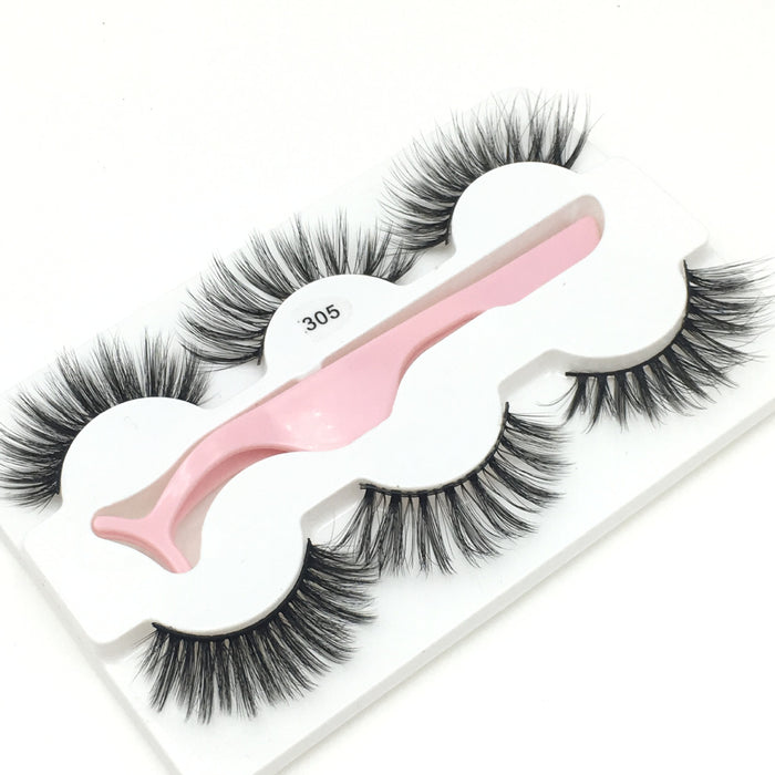 Wholesale 3D Imitation Mink Hair False Eyelashes 3 Pairs Pack with Tweezers JDC-EY-MYan004