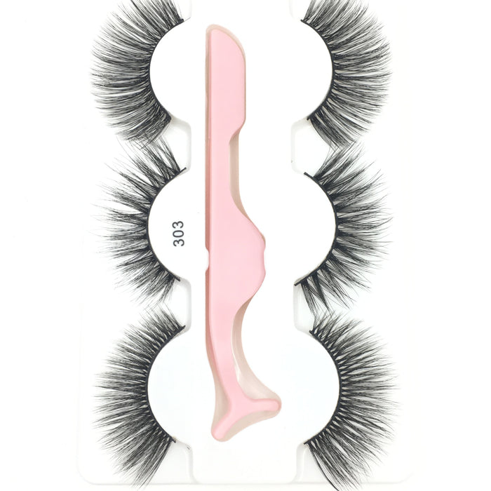 Wholesale 3D Imitation Mink Hair False Eyelashes 3 Pairs Pack with Tweezers JDC-EY-MYan004