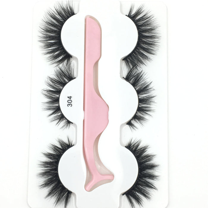 Wholesale 3D Imitation Mink Hair False Eyelashes 3 Pairs Pack with Tweezers JDC-EY-MYan004