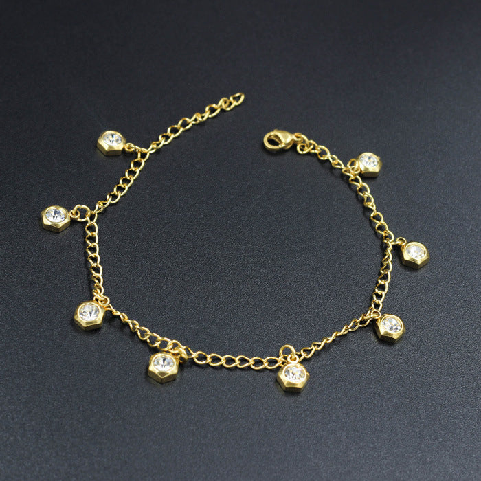 Wholesale Electroplating Gold Flower Love Star Hexagon Anklet JDC-AS-Ais001