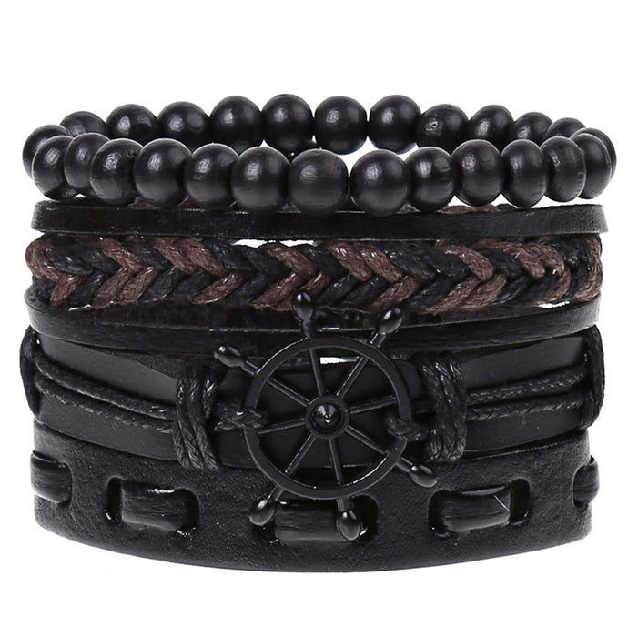 Wholesale Vintage Braided Combination Set Cowhide Diy Men's Leather Bracelet JDC-BT-SaiH001