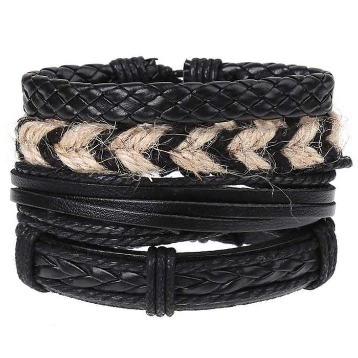 Wholesale Vintage Braided Combination Set Cowhide Diy Men's Leather Bracelet JDC-BT-SaiH001