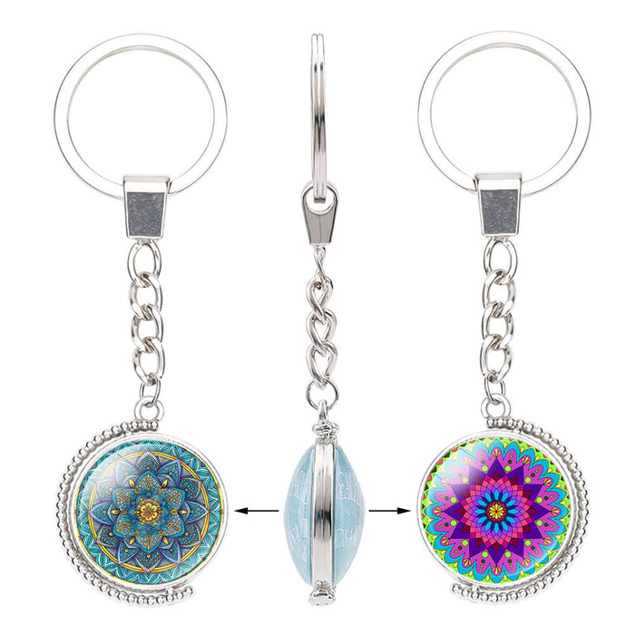 Wholesale Buddhist Lucky Charm Mandala Flower Time Gemstone Alloy Glass Keychain JDC-KC-NingX016