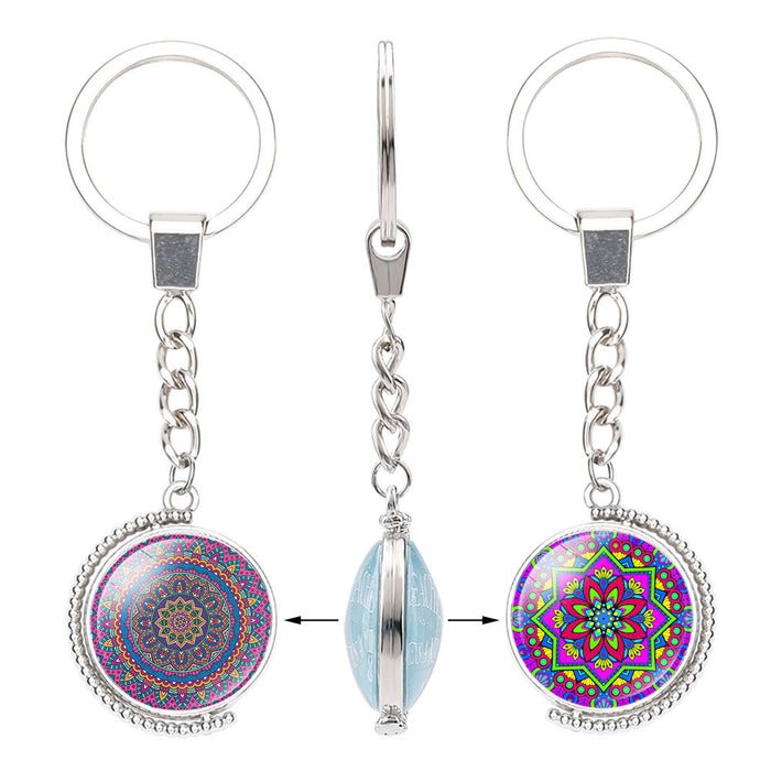 Wholesale Buddhist Lucky Charm Mandala Flower Time Gemstone Alloy Glass Keychain JDC-KC-NingX016