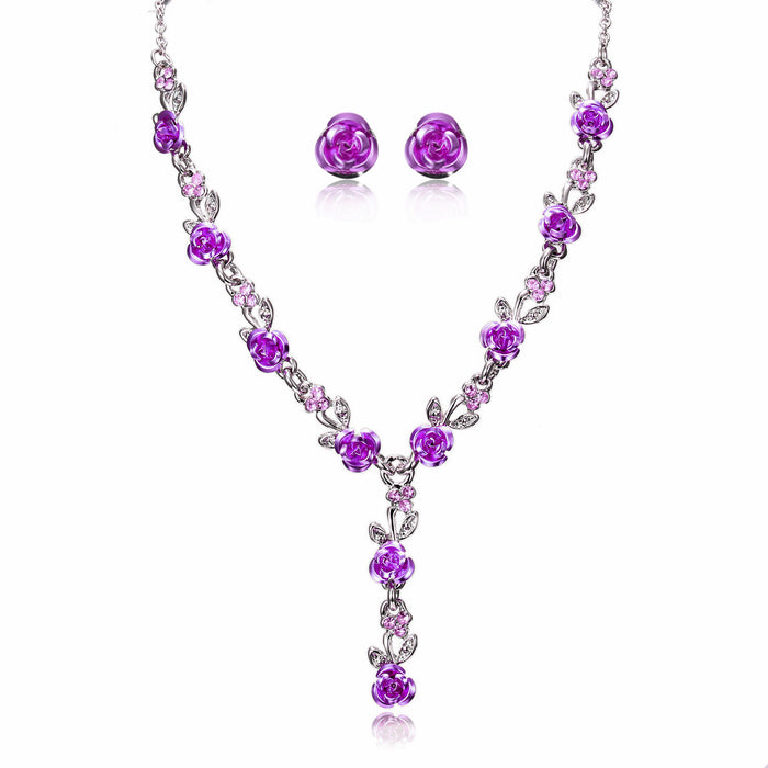 Wholesale Rose Alloy Necklace Set JDC-NE-HuaiL003