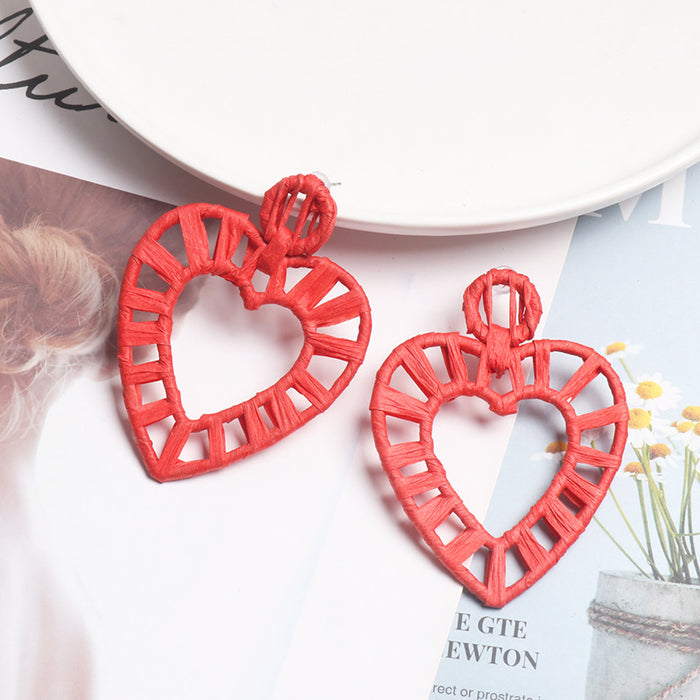 Wholesale Exaggerated Earrings Vintage Wind Straw Heart JDC-ES-jr041