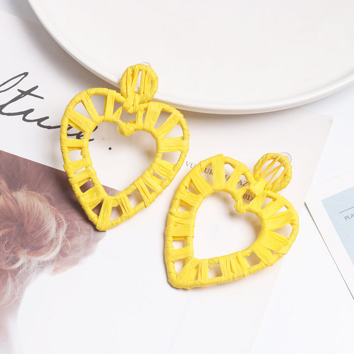 Wholesale Exaggerated Earrings Vintage Wind Straw Heart JDC-ES-jr041