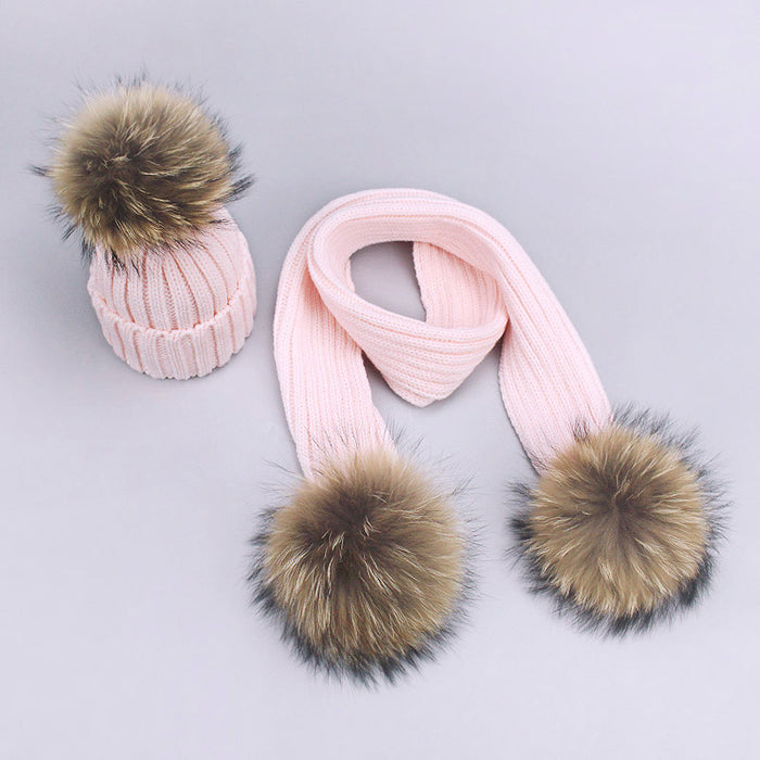 Wholesale Scarf Imitation Cashmere Scarf Hat Two-Piece Set Children's Parent-Child Pom Pom JDC-SF-Kaip003