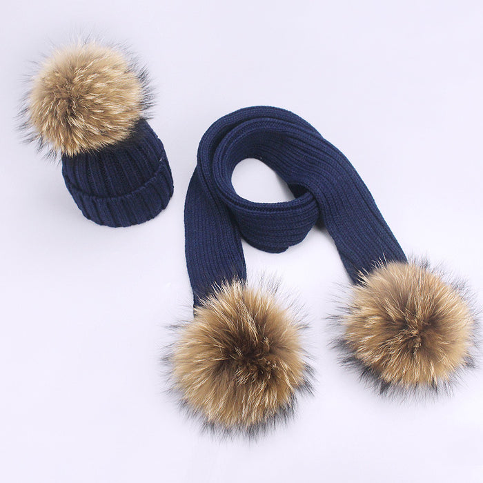 Wholesale Scarf Imitation Cashmere Scarf Hat Two-Piece Set Children's Parent-Child Pom Pom JDC-SF-Kaip003