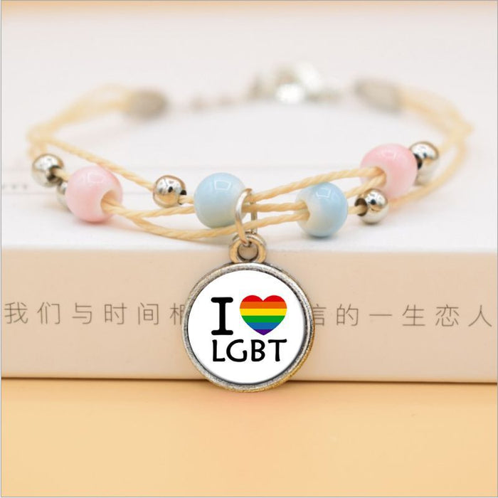 Wholesale Gay Pride Bracelet Rainbow Logo Gay Bracelet Ceramic Handmade Bracelet JDC-BT-FanT004