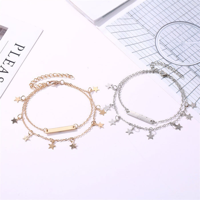 Jewelry WholesaleWholesale Women's Beach Anklet Double Layer Pentagram Anklet JDC-AS-D028 Anklets 晴雯 %variant_option1% %variant_option2% %variant_option3%  Factory Price JoyasDeChina Joyas De China