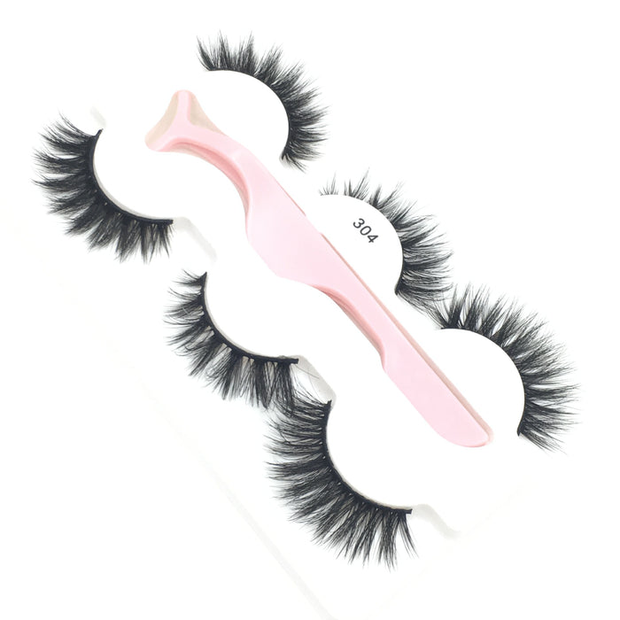 Wholesale 3D Imitation Mink Hair False Eyelashes 3 Pairs Pack with Tweezers JDC-EY-MYan004