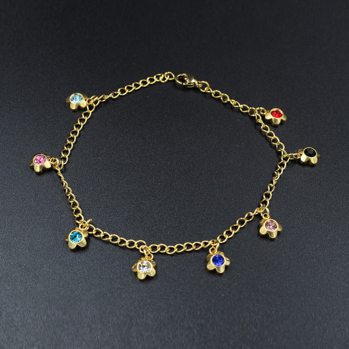 Wholesale Electroplating Gold Flower Love Star Hexagon Anklet JDC-AS-Ais001