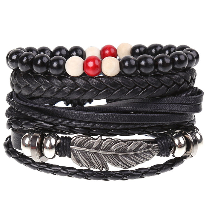 Wholesale Vintage Braided Combination Set Cowhide Diy Men's Leather Bracelet JDC-BT-SaiH001