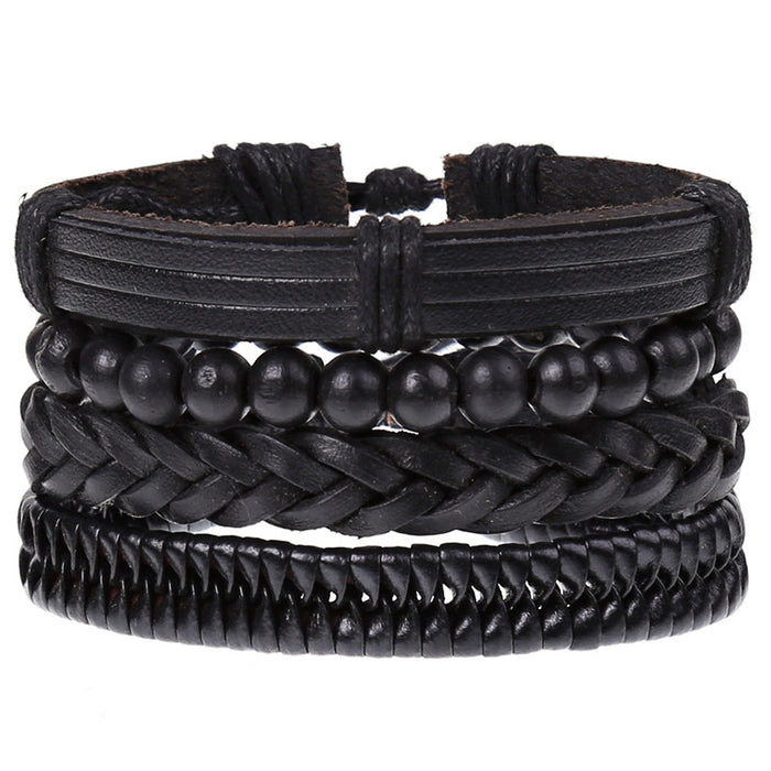 Wholesale Vintage Braided Combination Set Cowhide Diy Men's Leather Bracelet JDC-BT-SaiH001