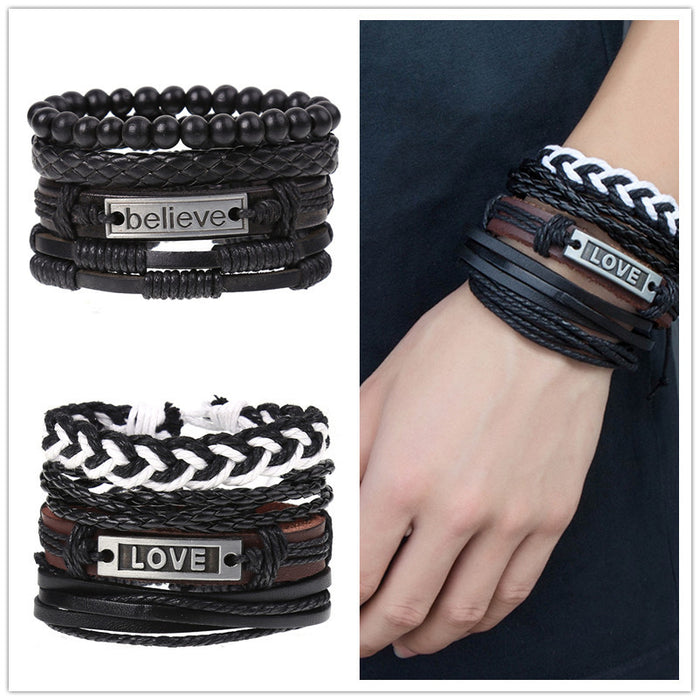 Wholesale Vintage Braided Combination Set Cowhide Diy Men's Leather Bracelet JDC-BT-SaiH001