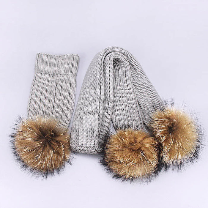 Wholesale Scarf Imitation Cashmere Scarf Hat Two-Piece Set Children's Parent-Child Pom Pom JDC-SF-Kaip003