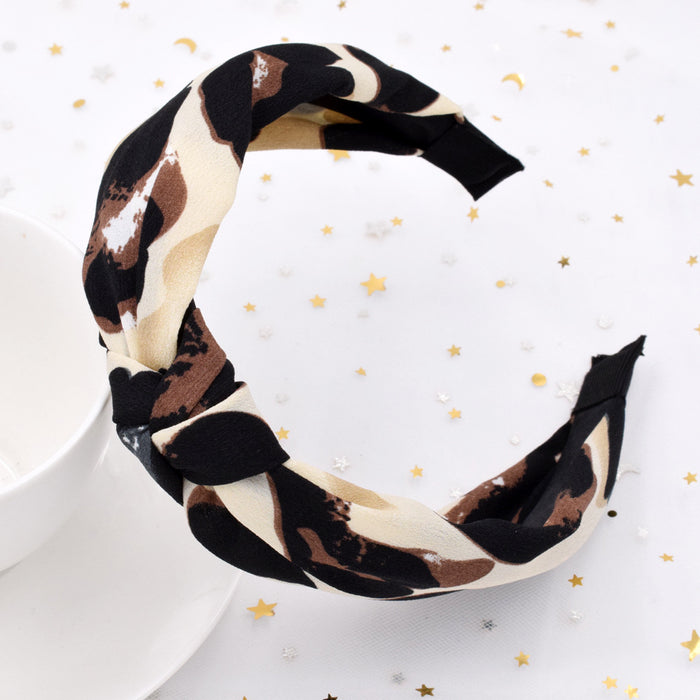 Wholesale snakeskin pattern headband fabric cross knot JDC-HD-GSN008